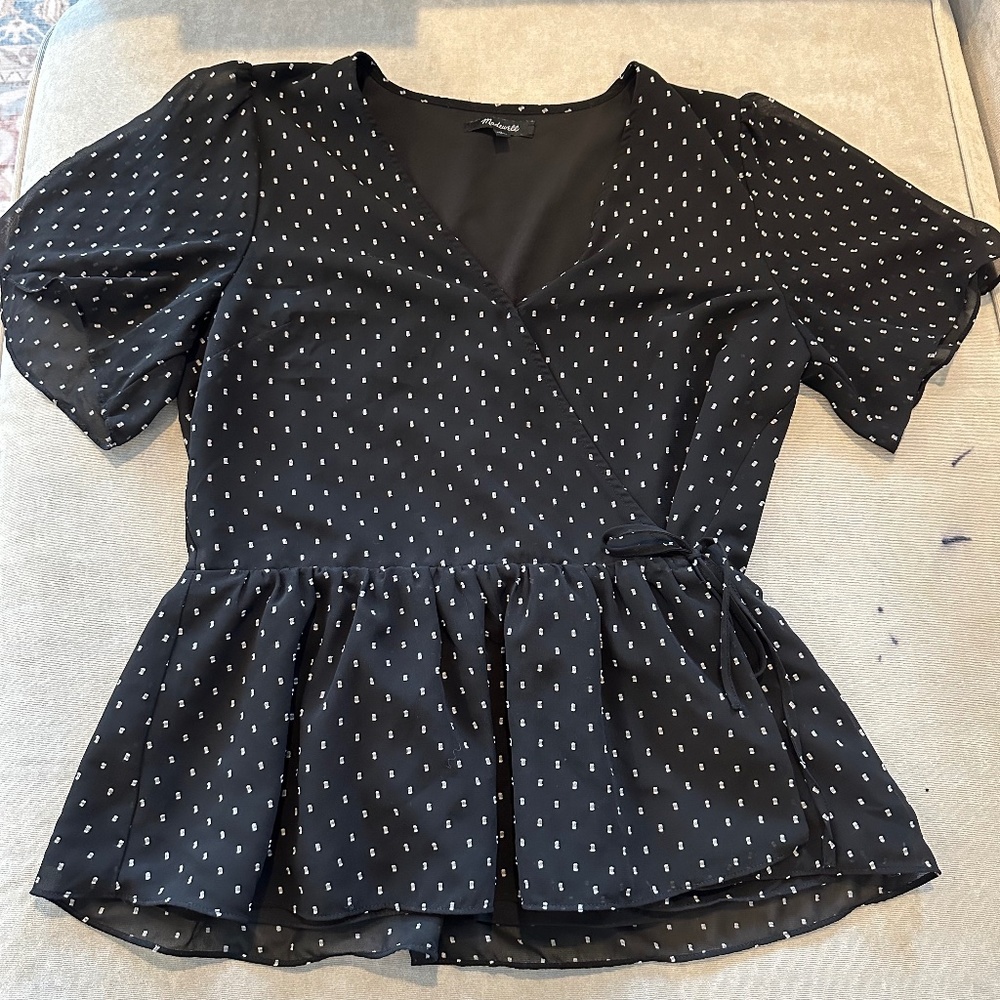 Madewell peplum style cross tie blouse